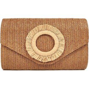 Women's Tan Summer Woven Beach Bag Envelope Evening Handbags Straw Clutch